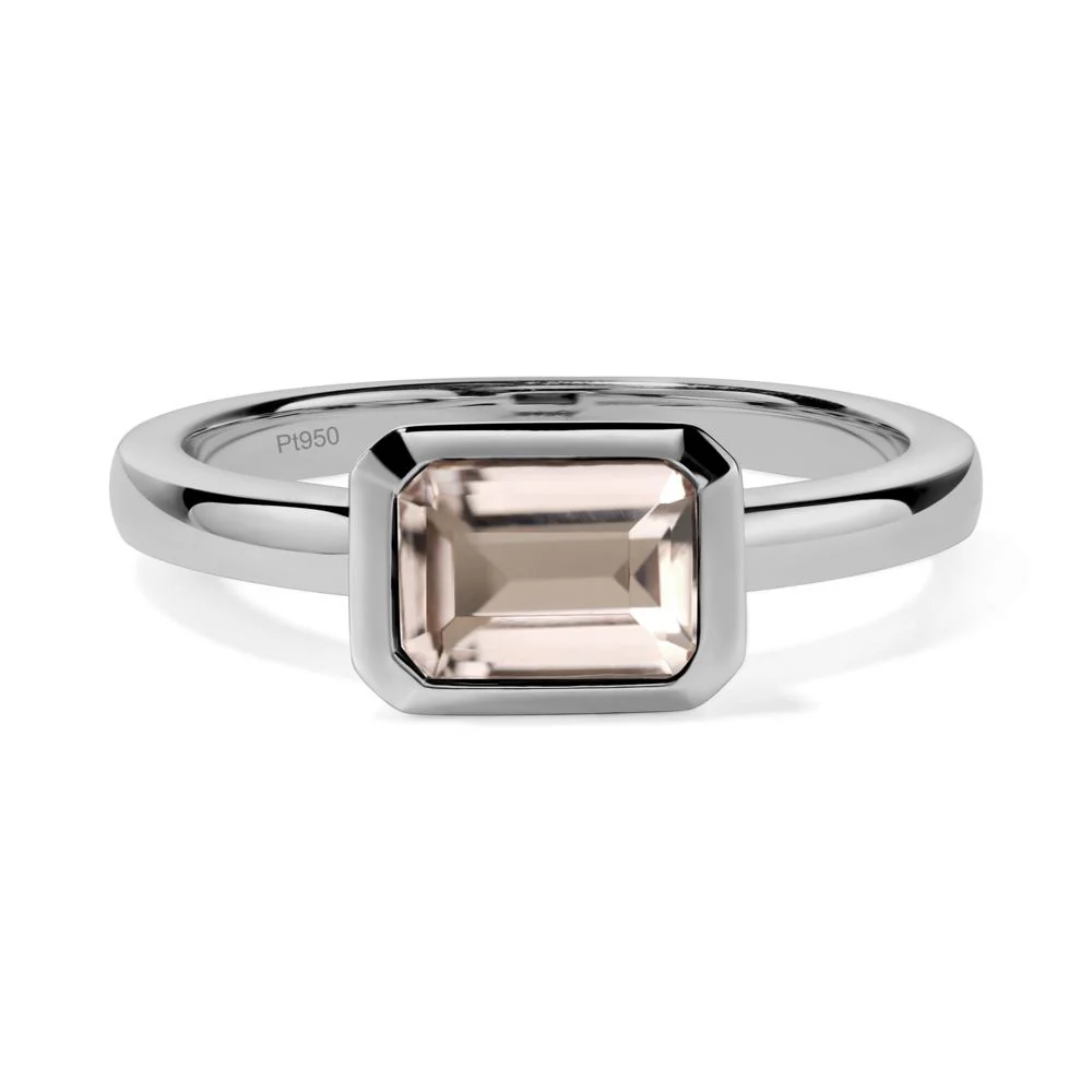 East West Emerald Cut Morganite Bezel Ring - Image 6