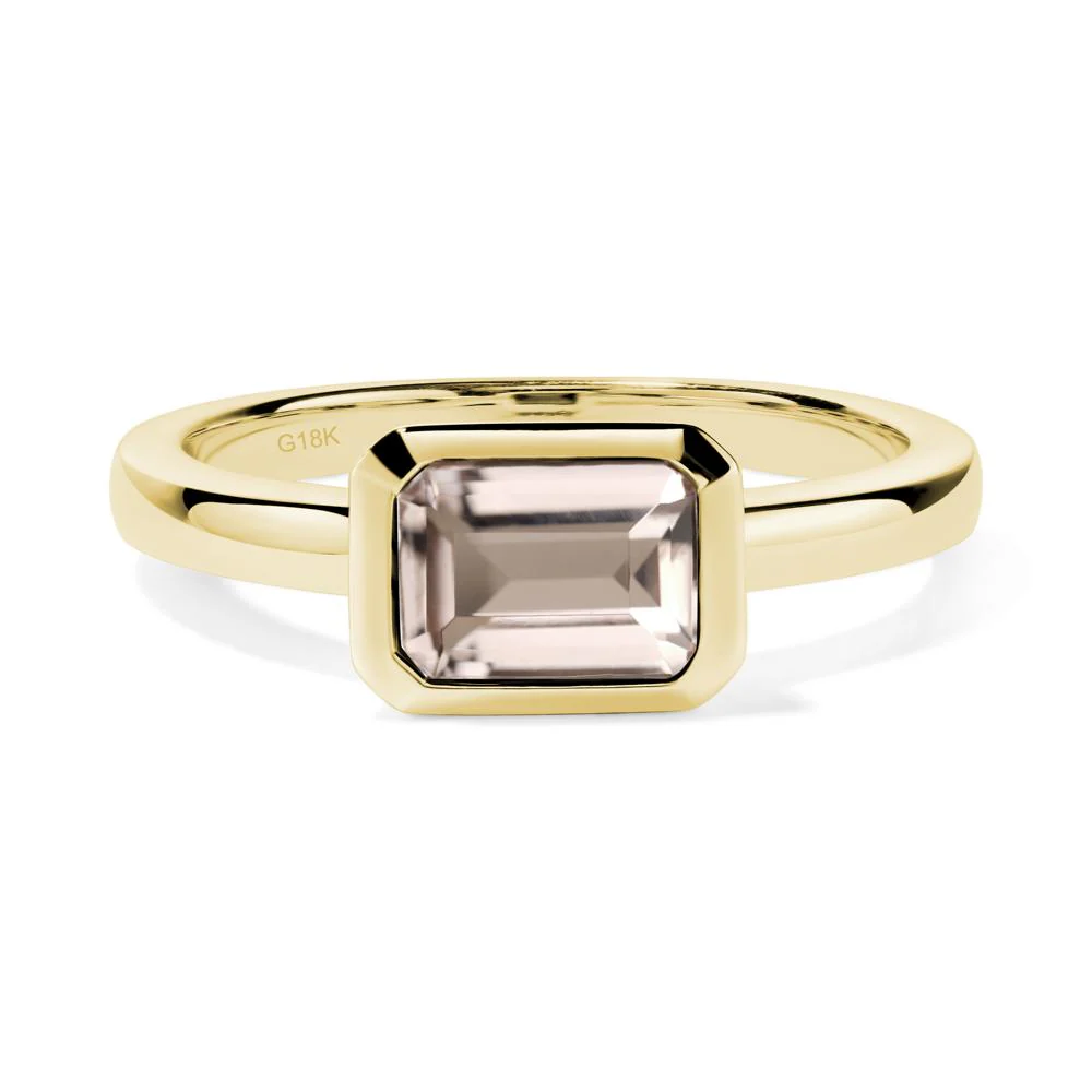 East West Emerald Cut Morganite Bezel Ring - Image 7