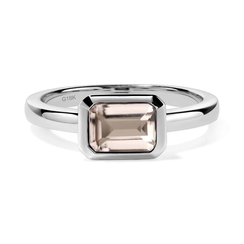 East West Emerald Cut Morganite Bezel Ring - Image 8