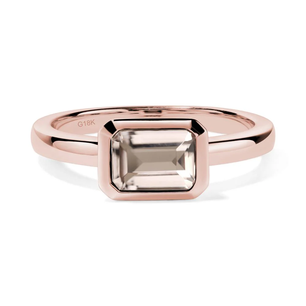 East West Emerald Cut Morganite Bezel Ring - Image 9