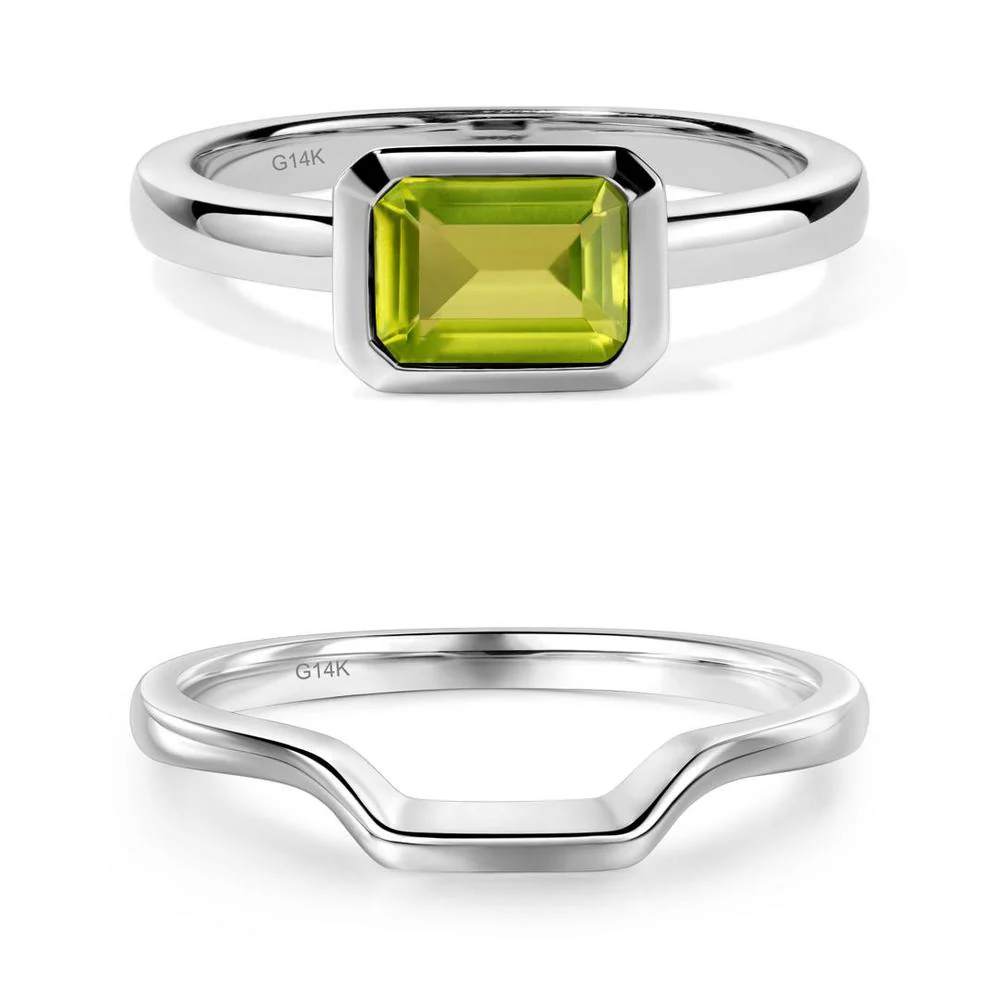 Peridot Bezel Emerald Cut Engagement Ring - Image 15