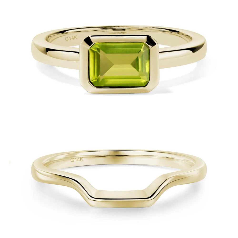 Peridot Bezel Emerald Cut Engagement Ring - Image 19