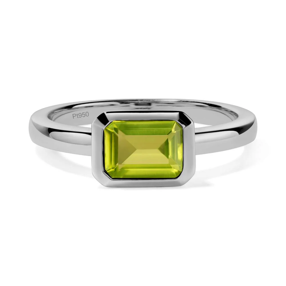 Peridot Bezel Emerald Cut Engagement Ring - Image 8