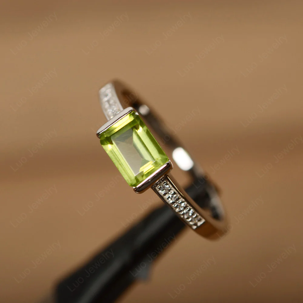 Peridot Half Bezel Emerald Cut Ring - Image 2