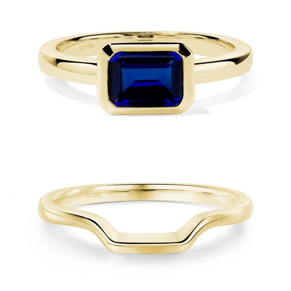 East West Emerald Cut Sapphire Bezel Ring - Image 13