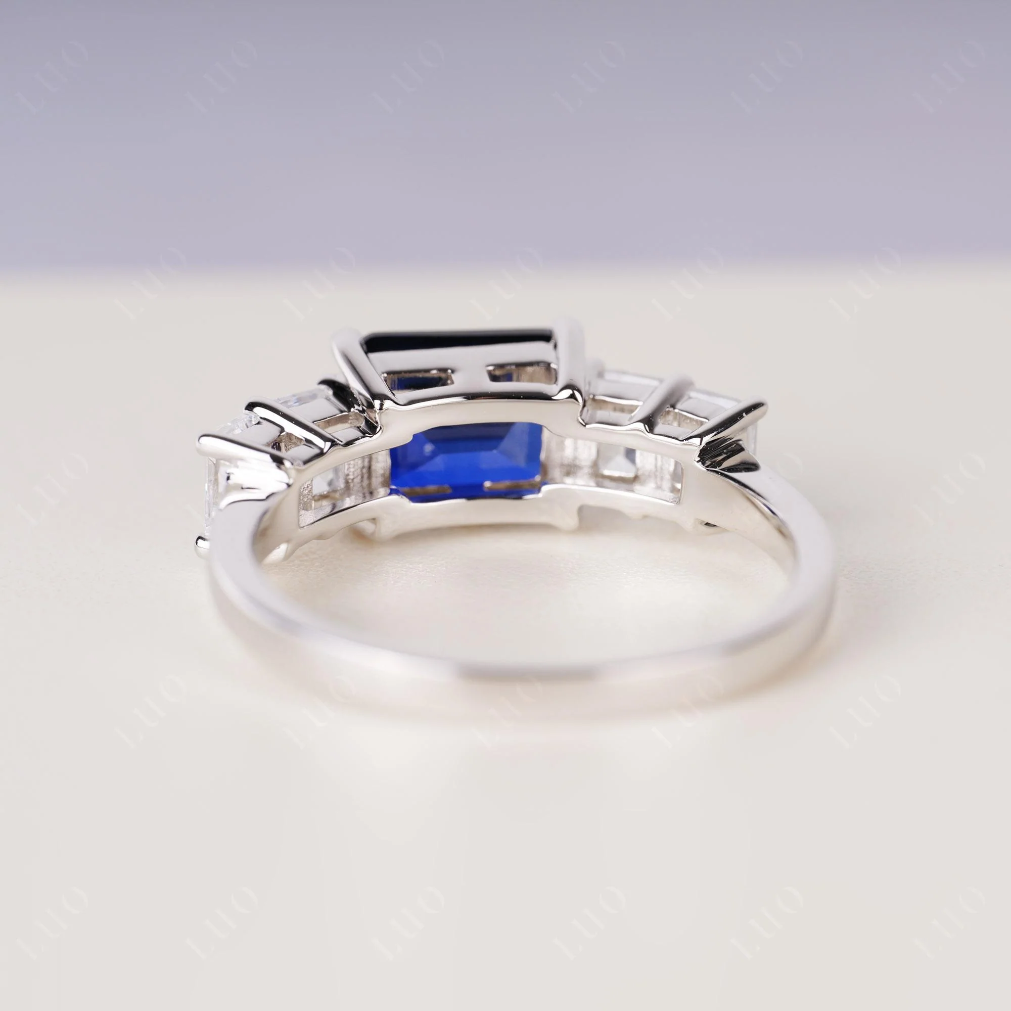 East West Emerald Cut Sapphire Ring - Image 3