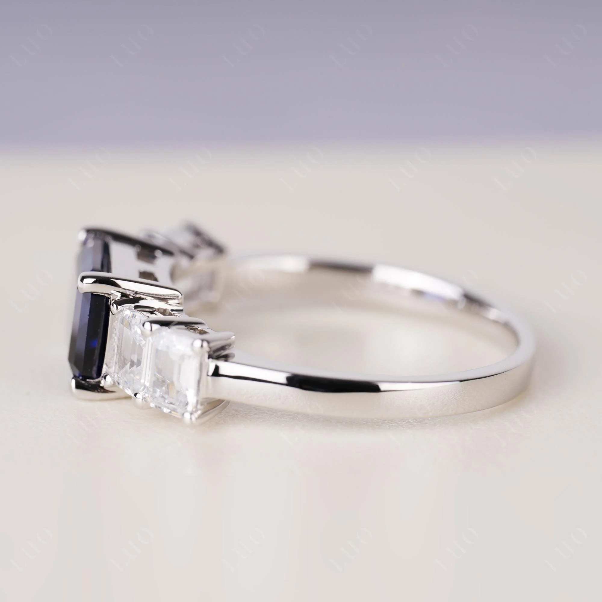 East West Emerald Cut Sapphire Ring - Image 4