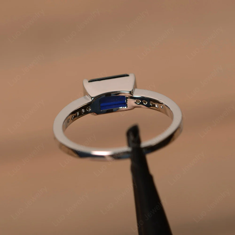 Sapphire Half Bezel Emerald Cut Ring - Image 2