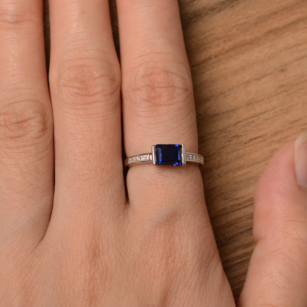 Sapphire Half Bezel Emerald Cut Ring - Image 5