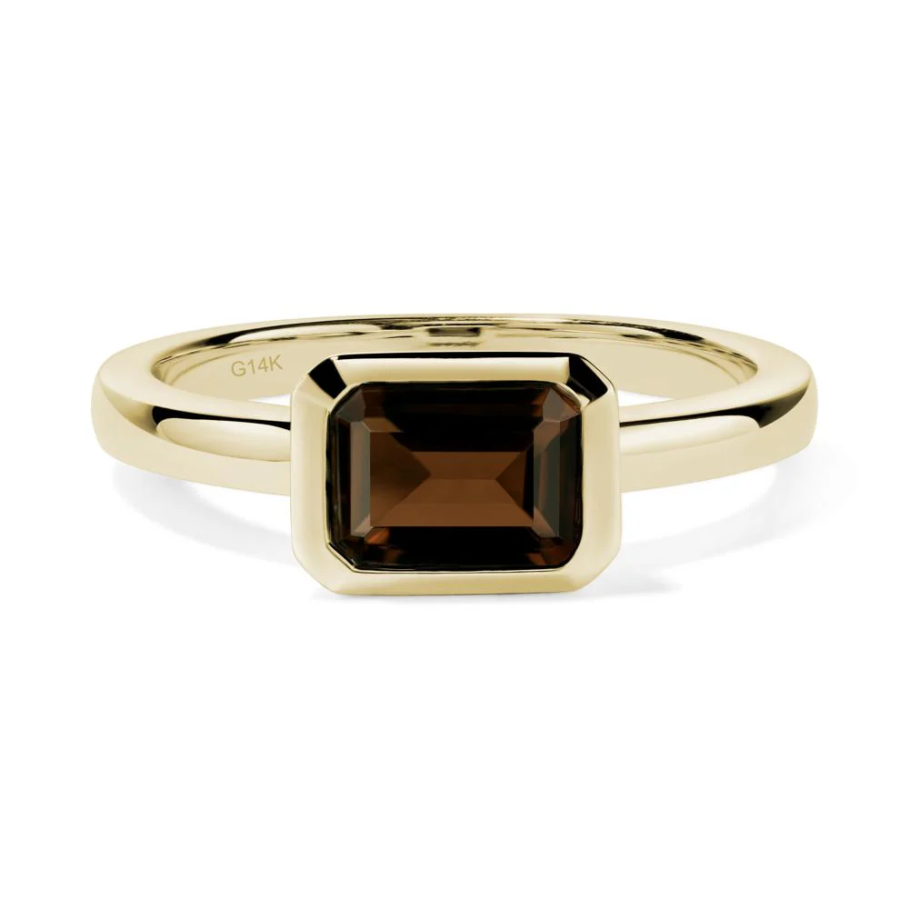 Smoky Quartz Bezel Emerald Cut Engagement Ring