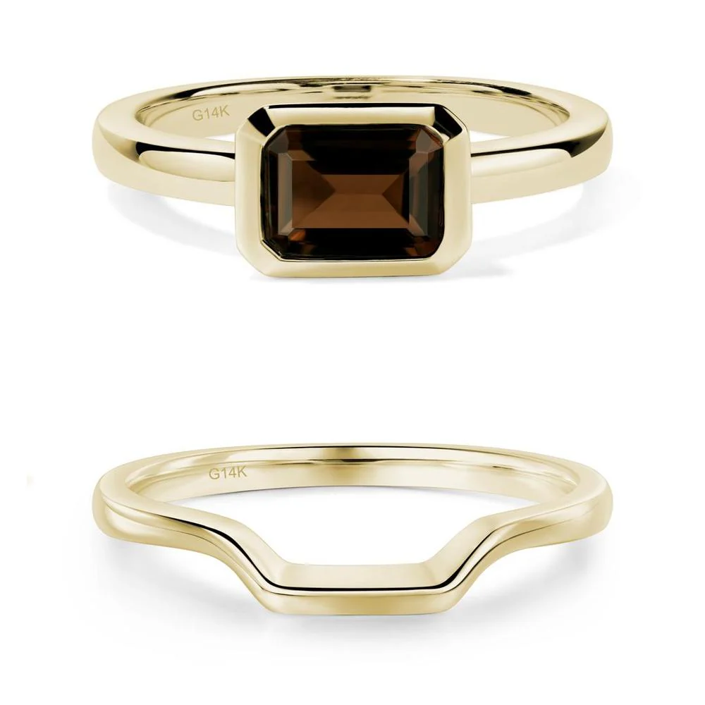 Smoky Quartz Bezel Emerald Cut Engagement Ring - Image 11