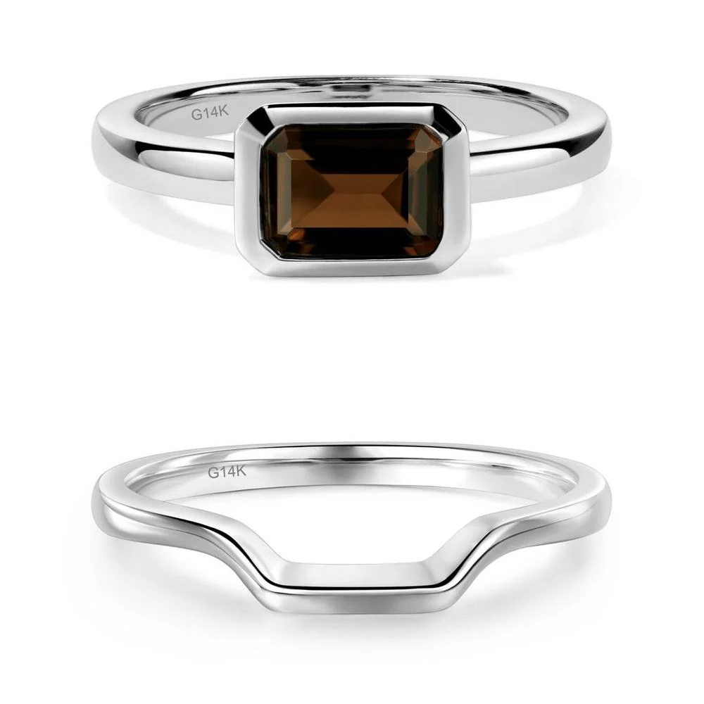 Smoky Quartz Bezel Emerald Cut Engagement Ring - Image 17