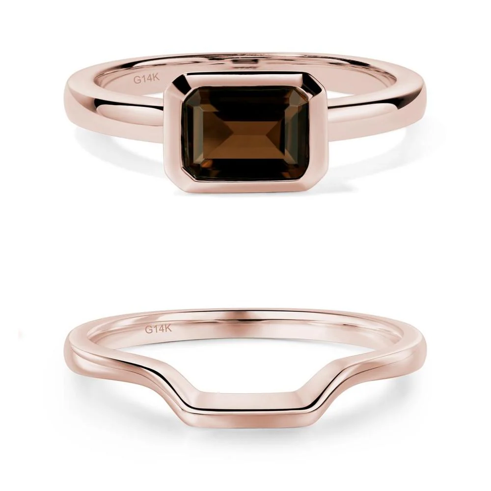 Smoky Quartz Bezel Emerald Cut Engagement Ring - Image 19