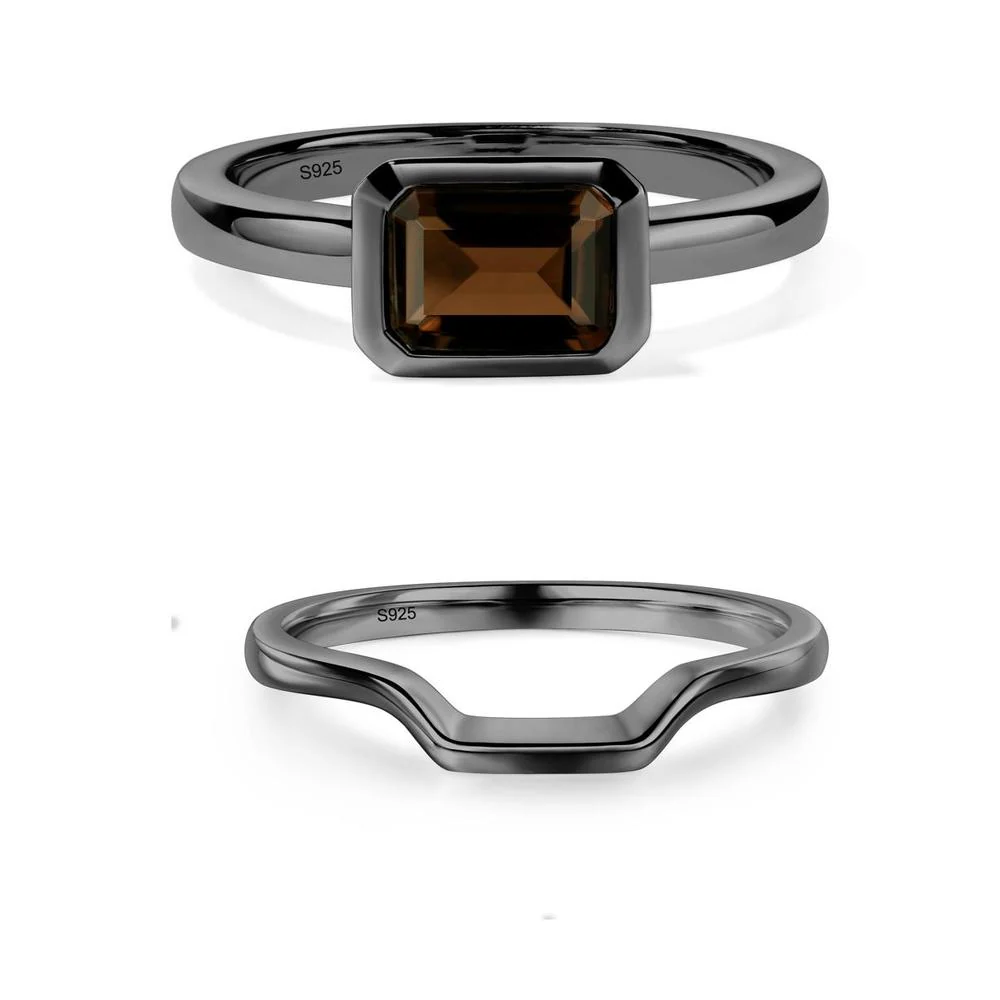 Smoky Quartz Bezel Emerald Cut Engagement Ring - Image 25