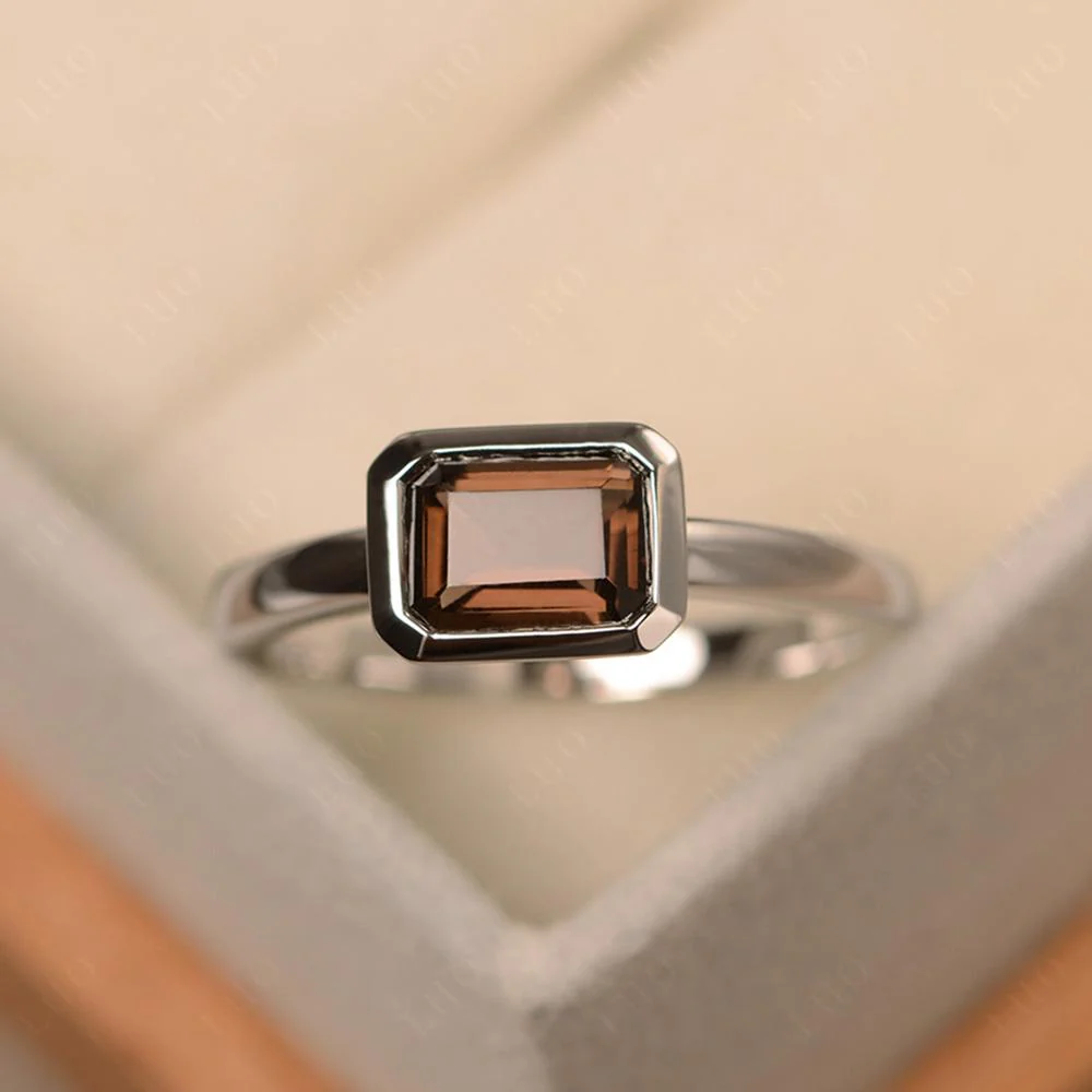 Smoky Quartz Bezel Emerald Cut Engagement Ring - Image 29