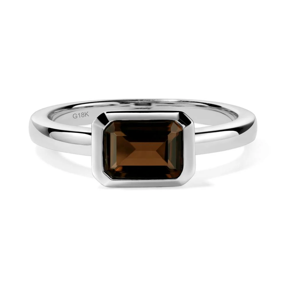 Smoky Quartz Bezel Emerald Cut Engagement Ring - Image 3