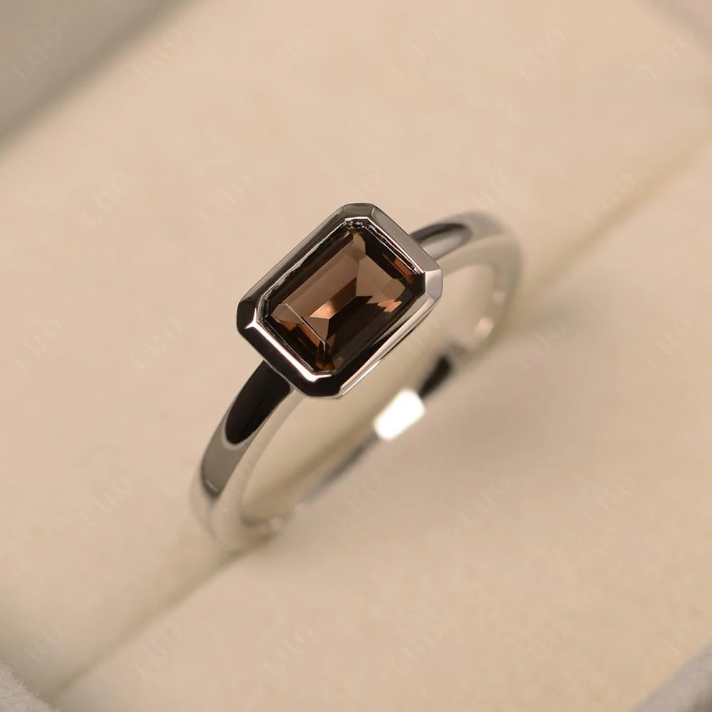 Smoky Quartz Bezel Emerald Cut Engagement Ring - Image 30
