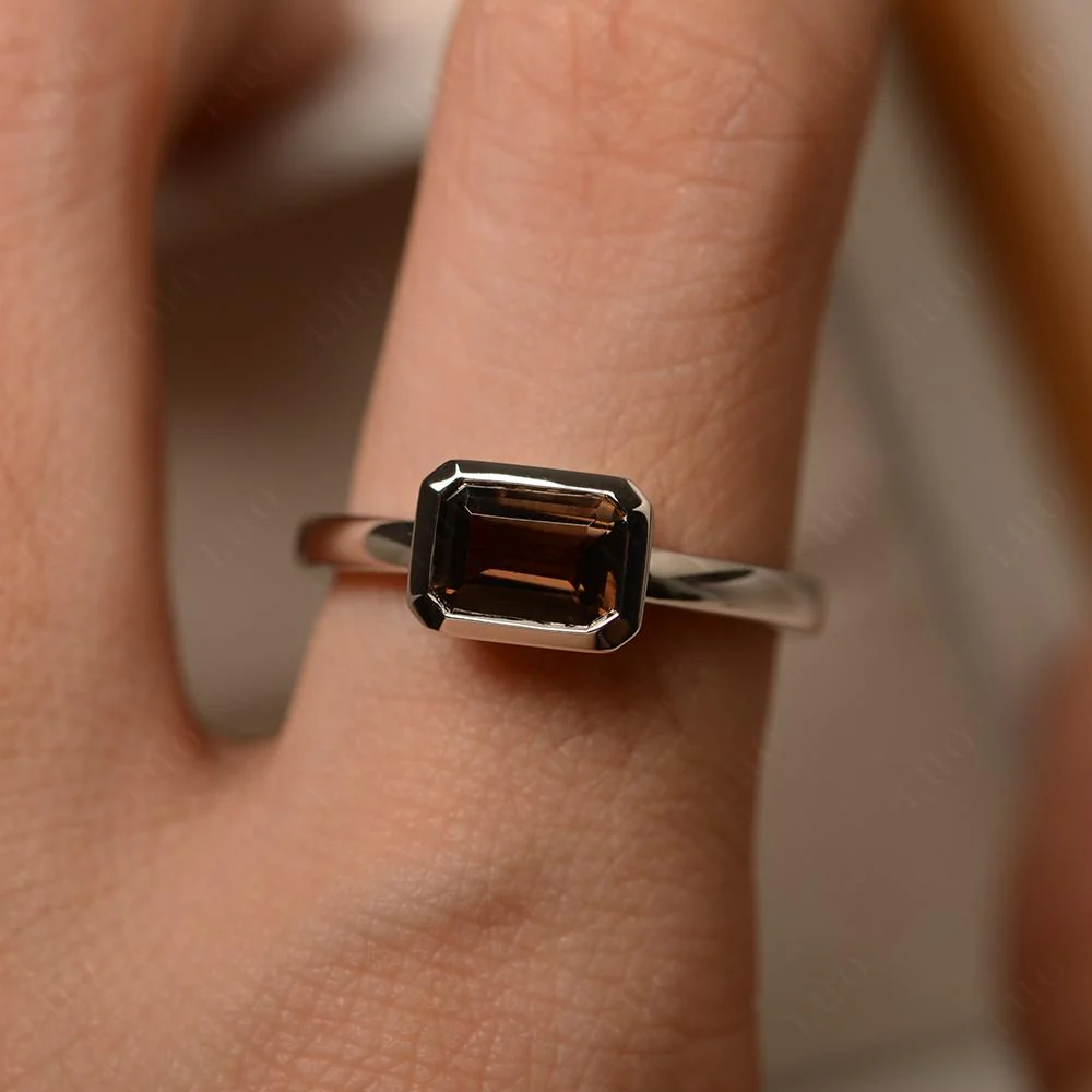 Smoky Quartz Bezel Emerald Cut Engagement Ring - Image 32