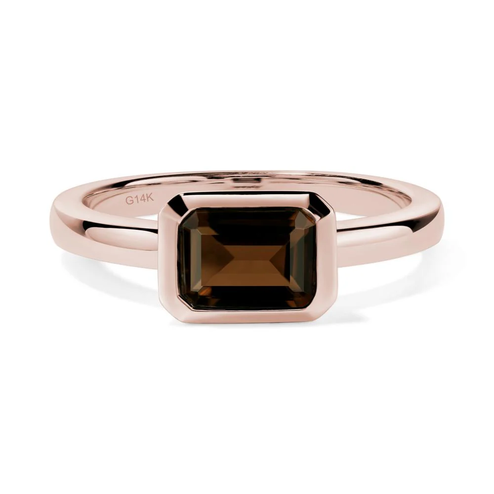 Smoky Quartz Bezel Emerald Cut Engagement Ring - Image 5