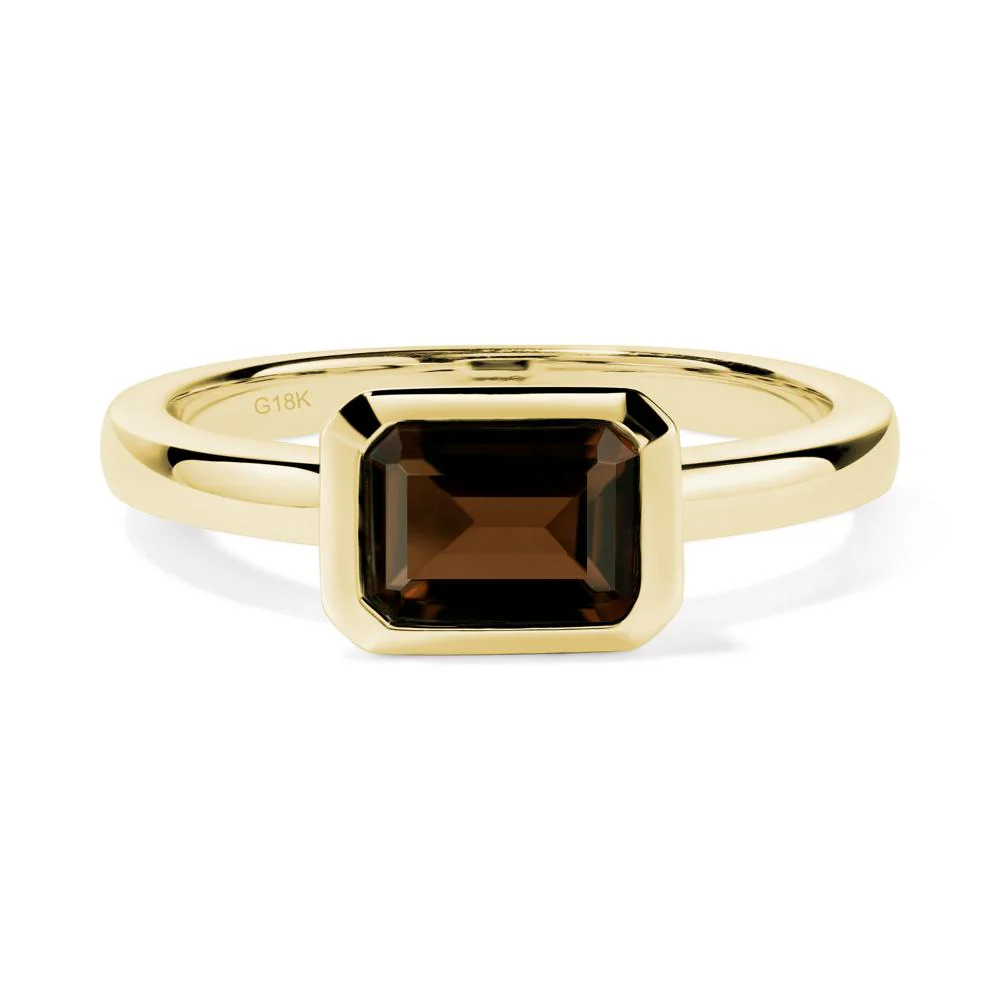 Smoky Quartz Bezel Emerald Cut Engagement Ring - Image 9