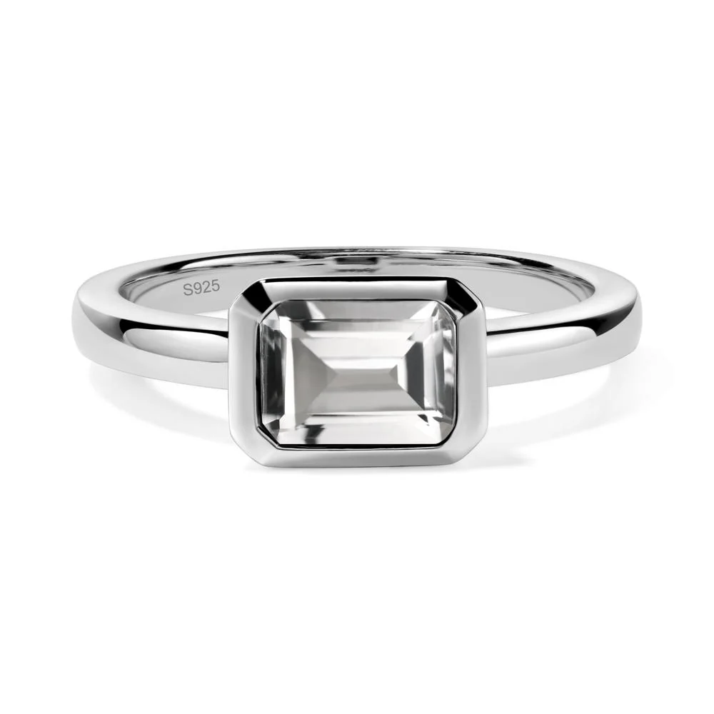 White Topaz Bezel Emerald Cut Engagement Ring