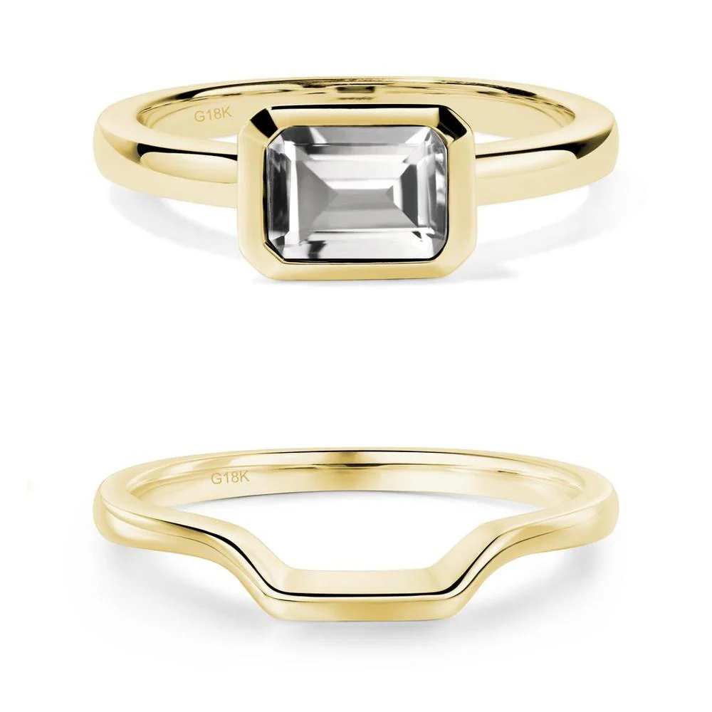 White Topaz Bezel Emerald Cut Engagement Ring - Image 13