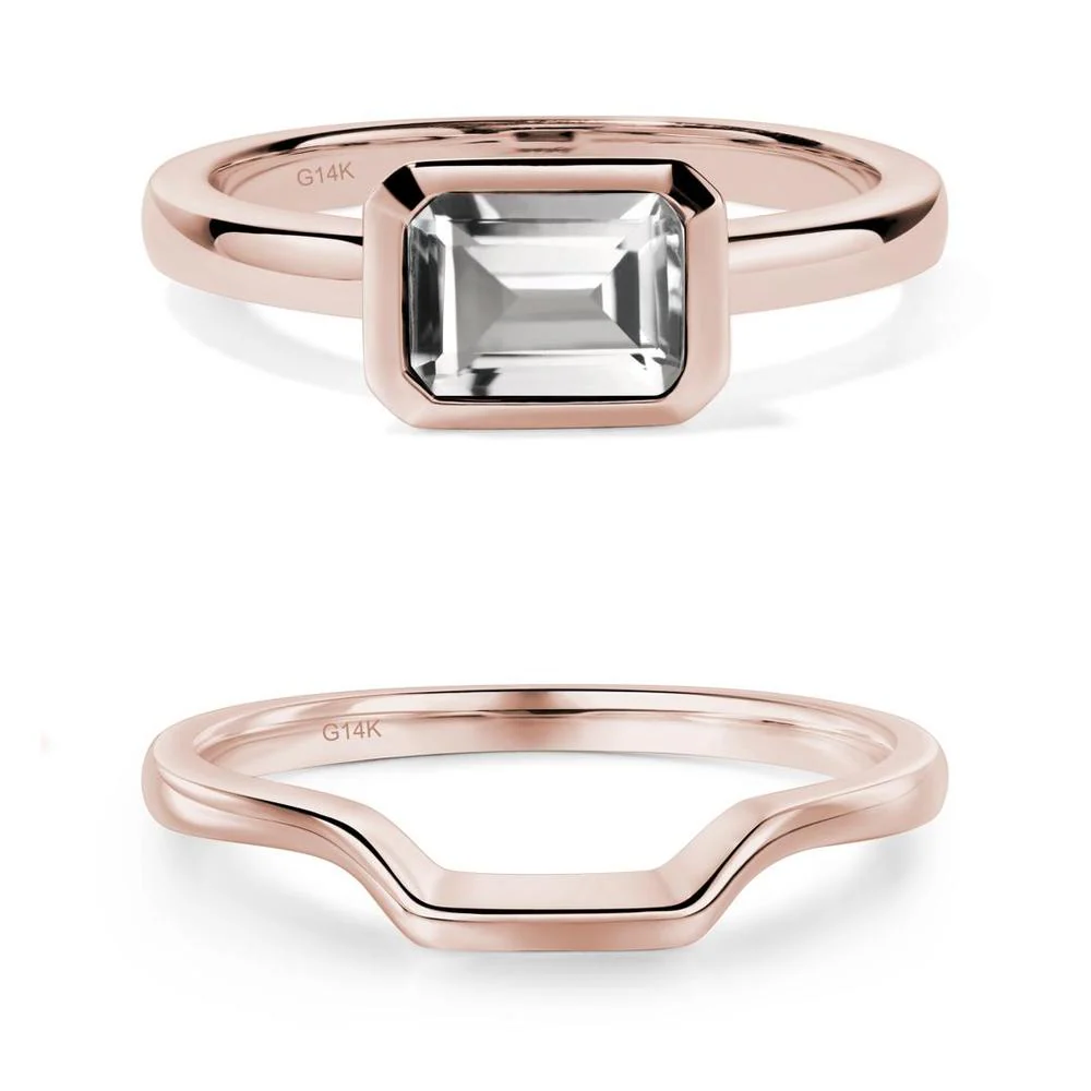 White Topaz Bezel Emerald Cut Engagement Ring - Image 17