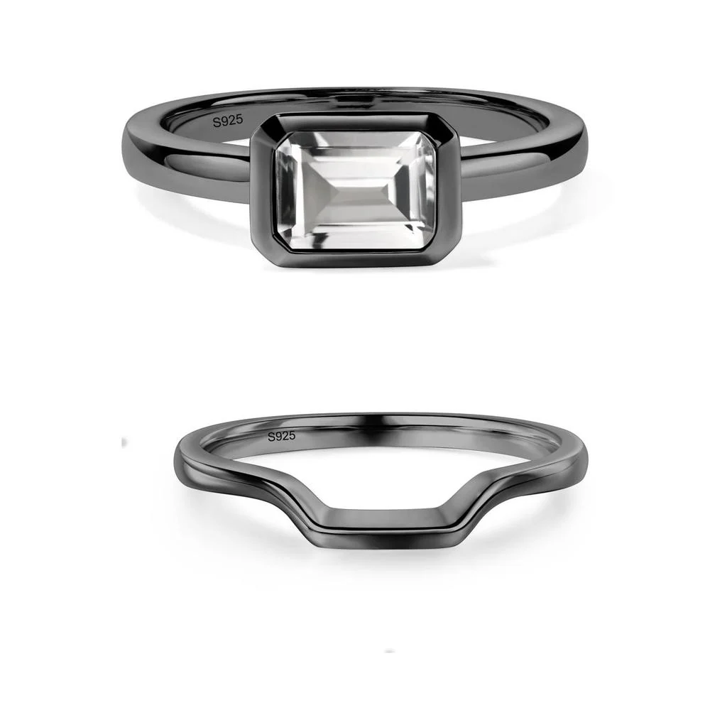 White Topaz Bezel Emerald Cut Engagement Ring - Image 27