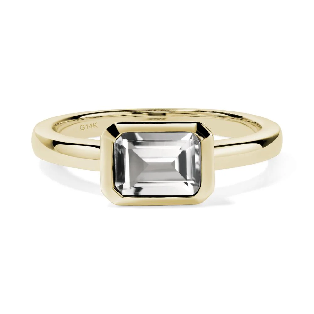 White Topaz Bezel Emerald Cut Engagement Ring - Image 6