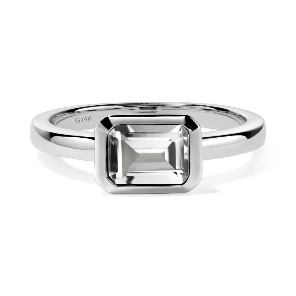 White Topaz Bezel Emerald Cut Engagement Ring - Image 8