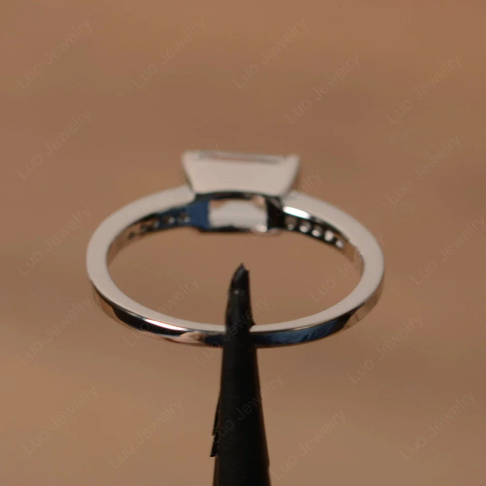 Emerald Cut Half Bezel White Topaz Ring - Image 3