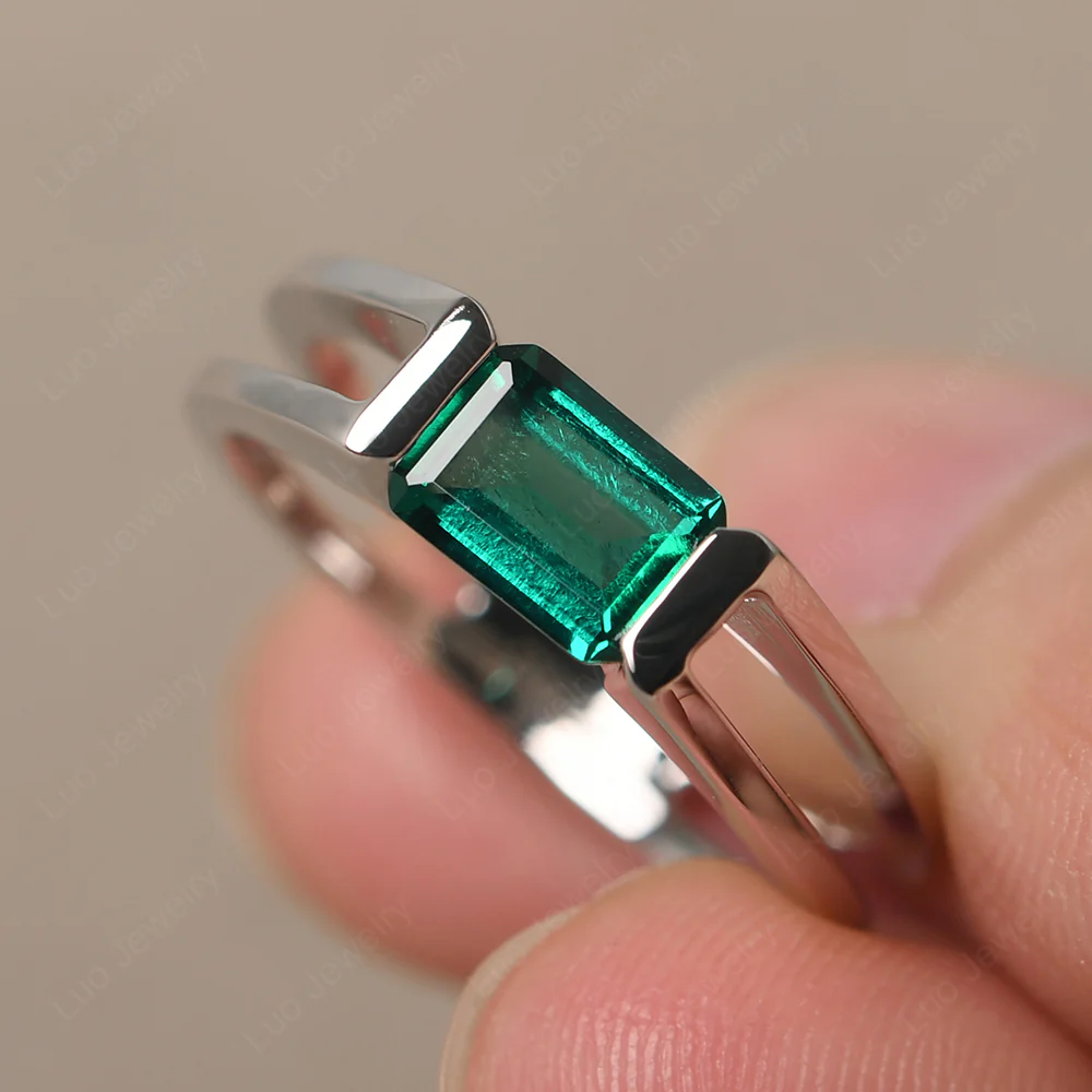 Emerald Split Shank Solitaire Ring - Image 2