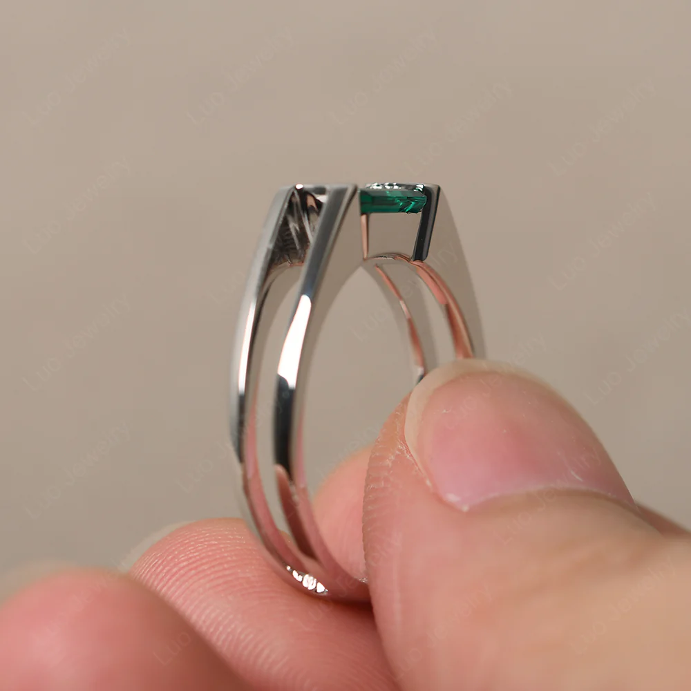 Emerald Split Shank Solitaire Ring - Image 3