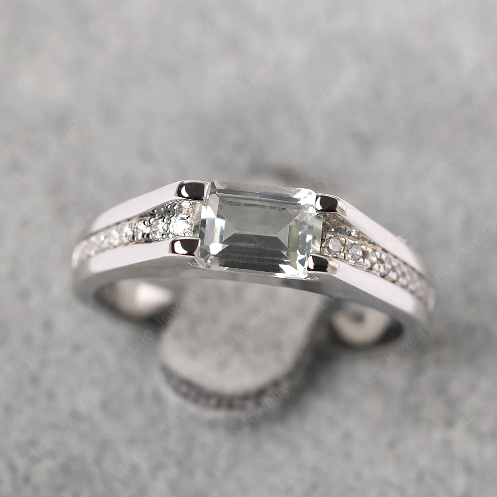 East West Green Amethyst Engagement Ring - Image 2