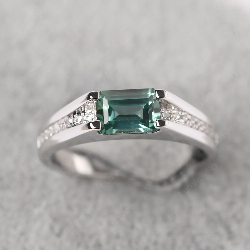 East West Green Sapphire Engagement Ring - Image 2