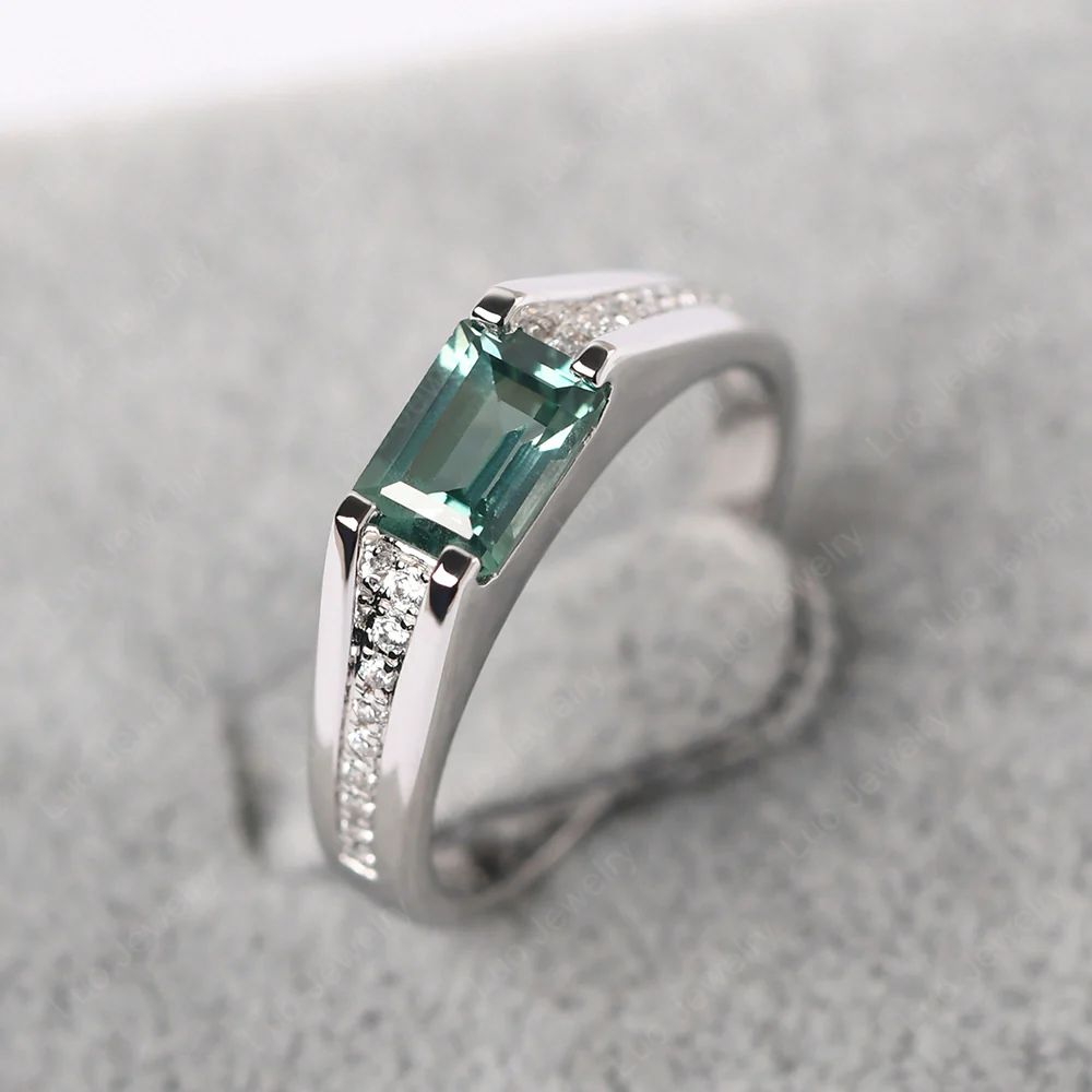 East West Green Sapphire Engagement Ring - Image 3