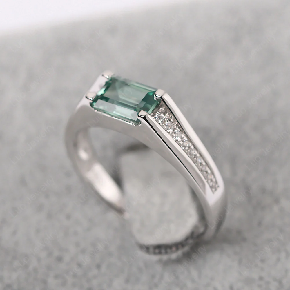 East West Green Sapphire Engagement Ring - Image 4