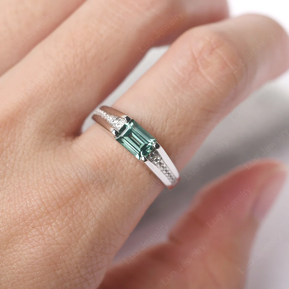 East West Green Sapphire Engagement Ring - Image 7