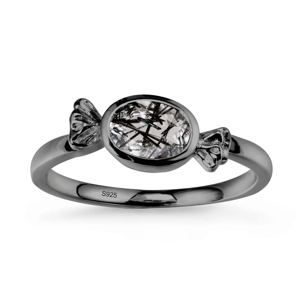 East-West Halloween Black Rutilated Quartz Ring