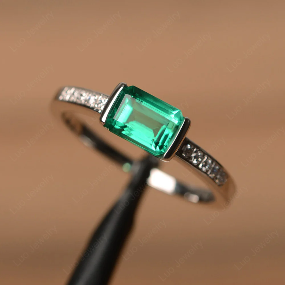 Emerald Cut Half Bezel Emerald Ring