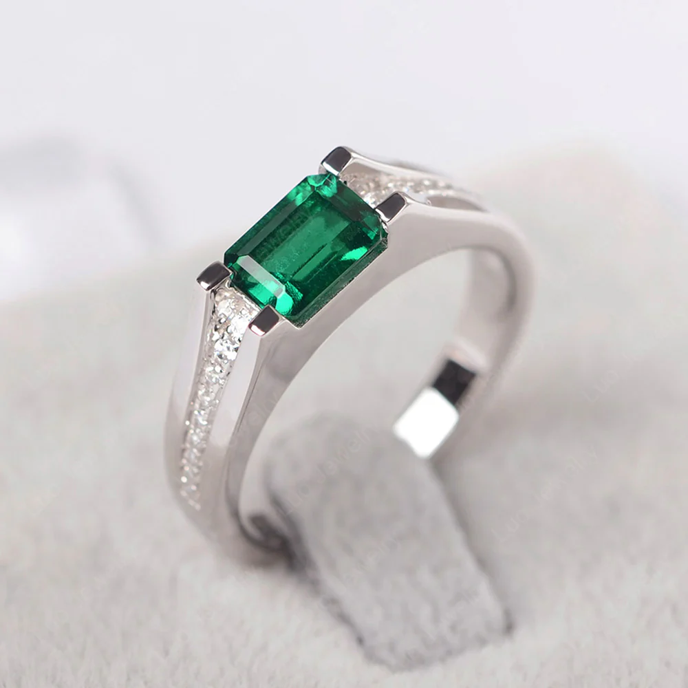 East West Emerald Engagement Ring - Image 2