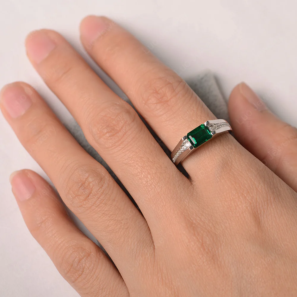 East West Emerald Engagement Ring - Image 4