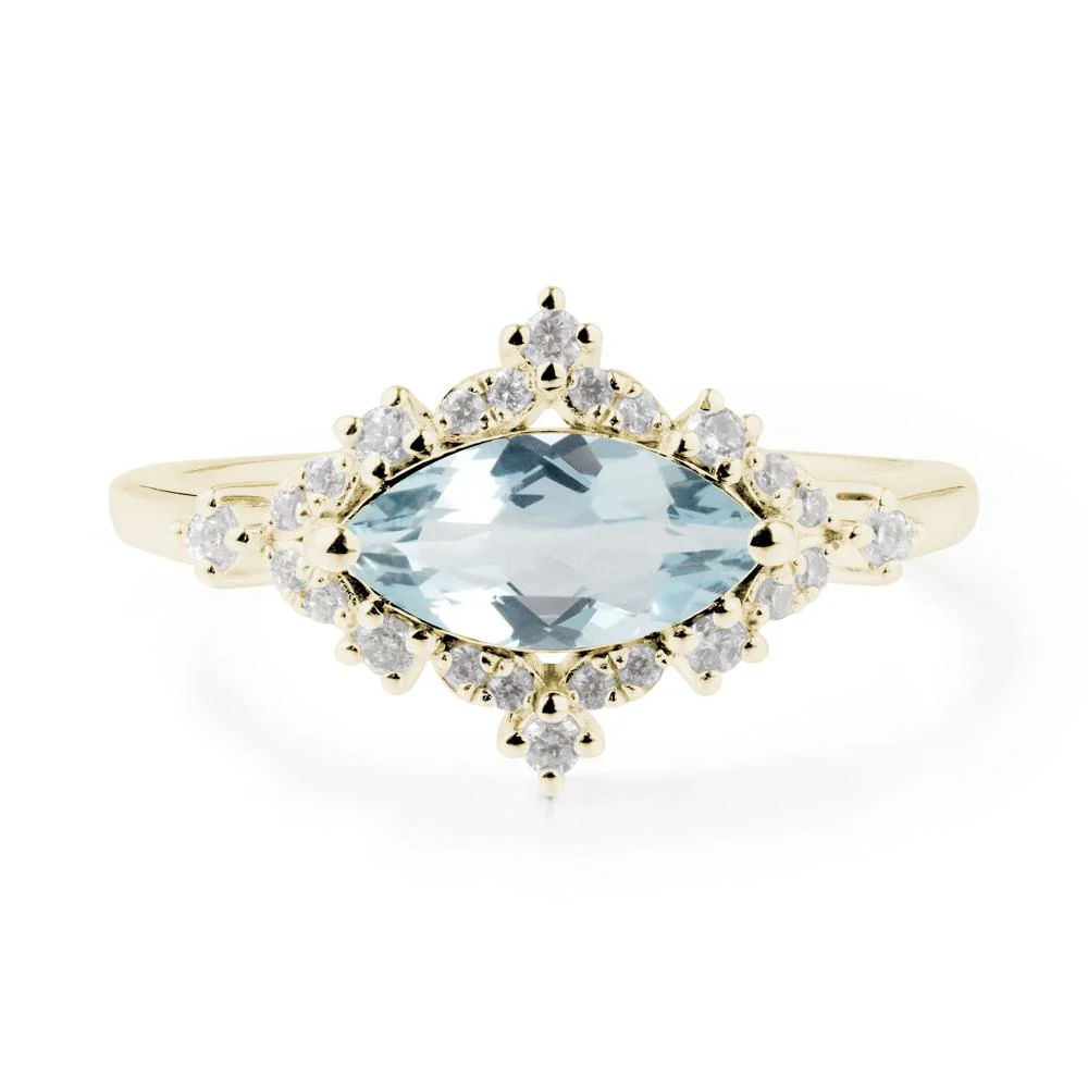 East West Marquise Cut Aquamarine Halo Ring
