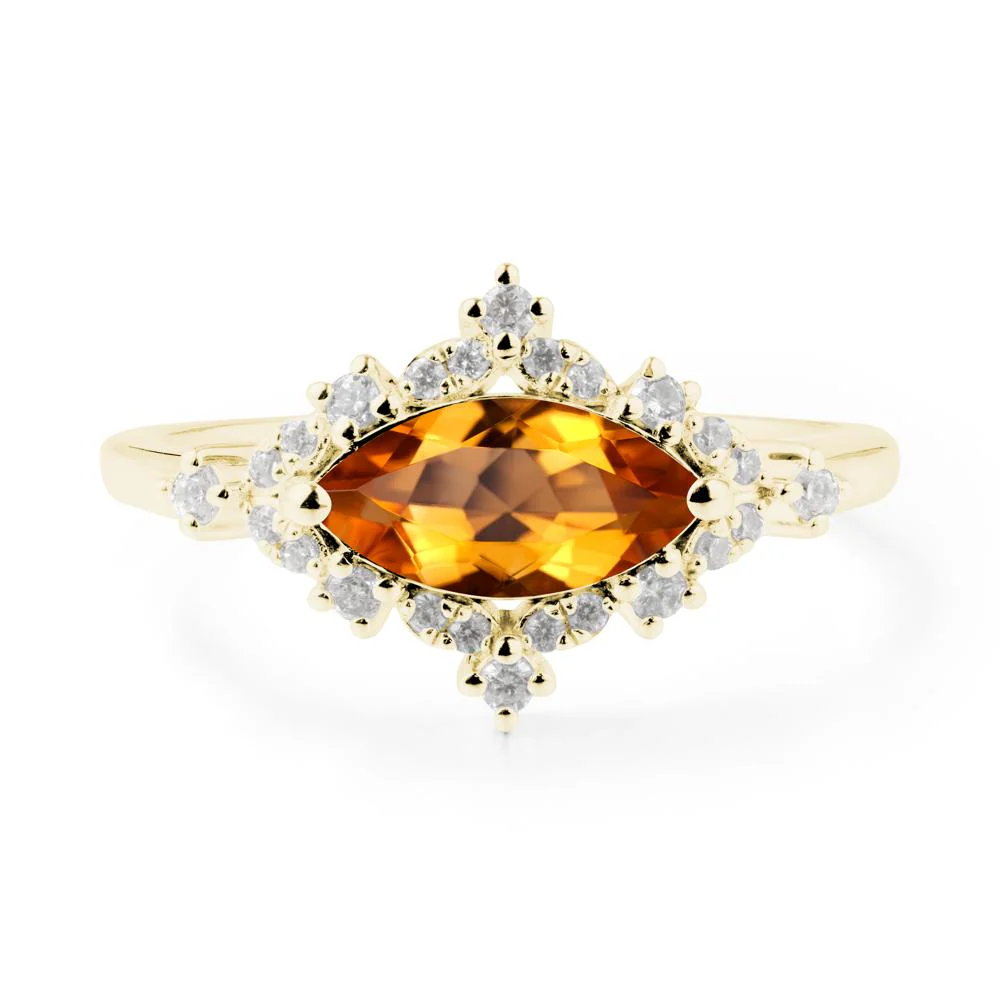 East West Marquise Cut Citrine Halo Ring - Image 5