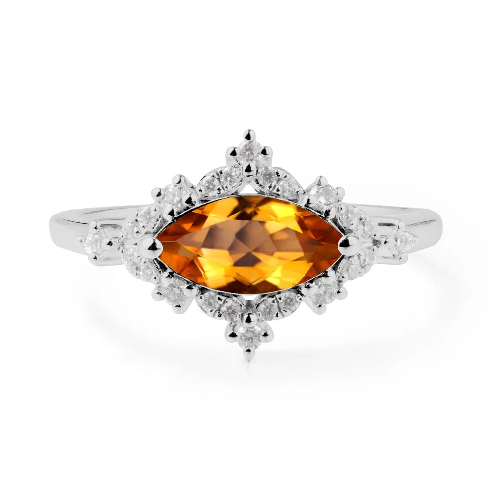 East West Marquise Cut Citrine Halo Ring - Image 6