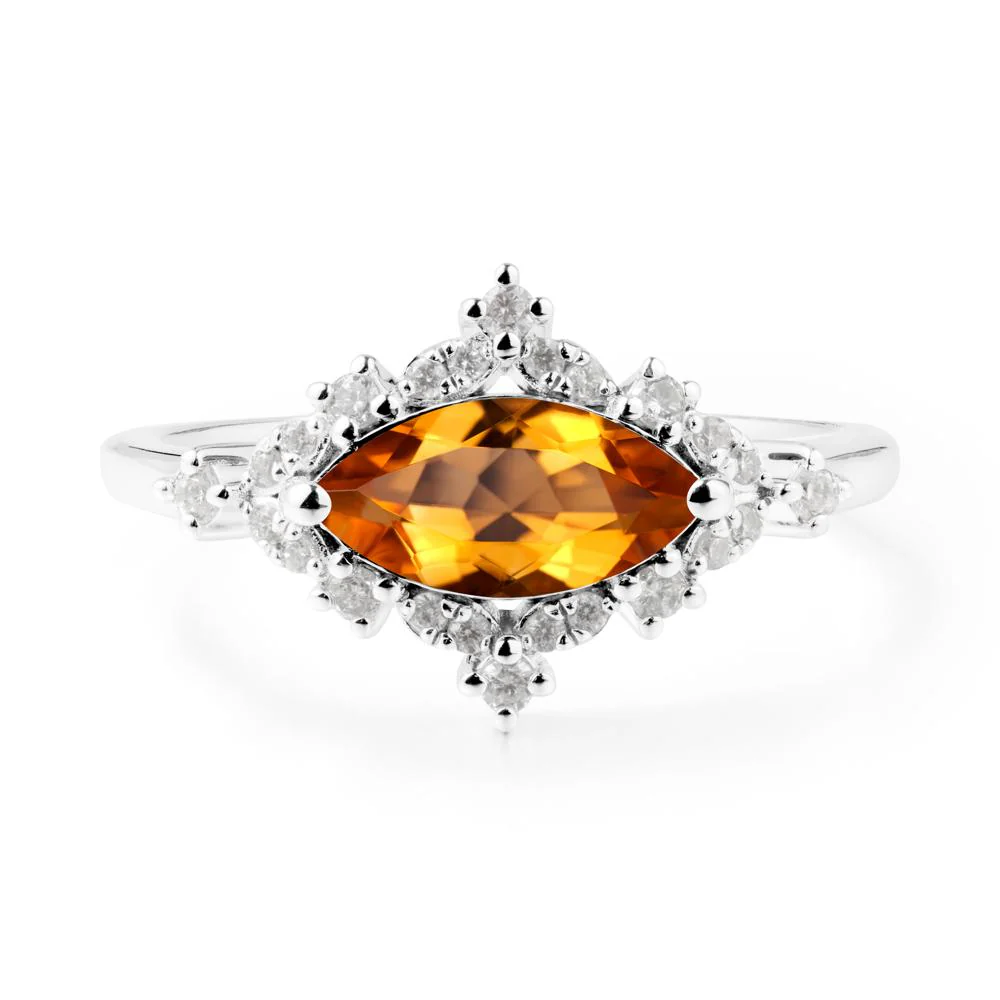 East West Marquise Cut Citrine Halo Ring - Image 8