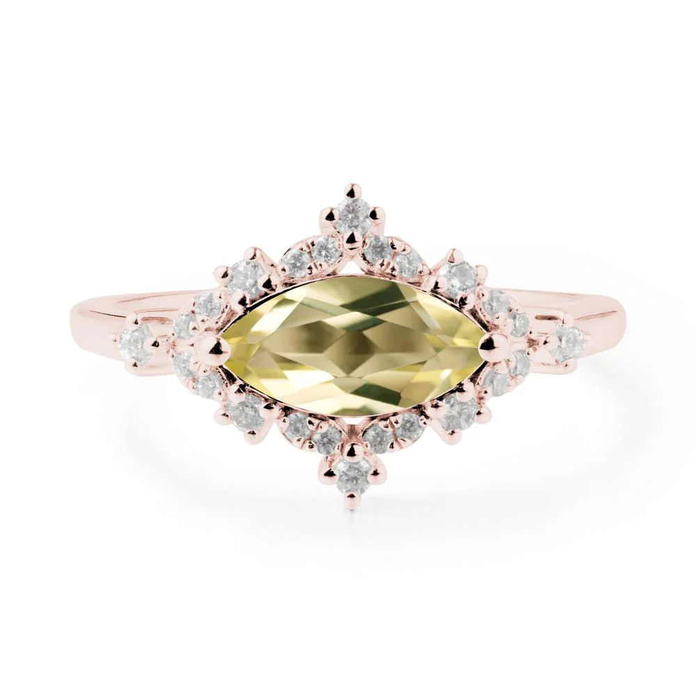 East West Marquise Cut Lemon Quartz Halo Ring - Image 6