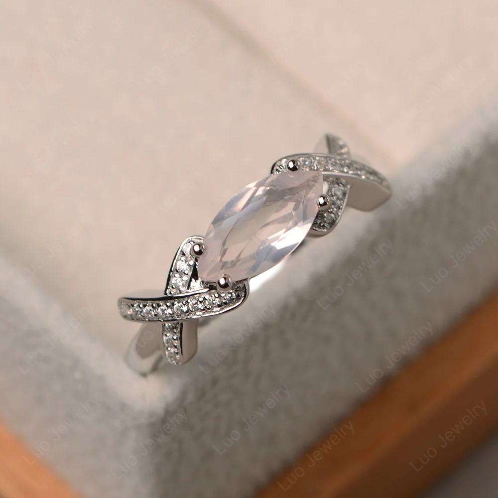Rose Quartz East West Criss Cross Ring - Image 3