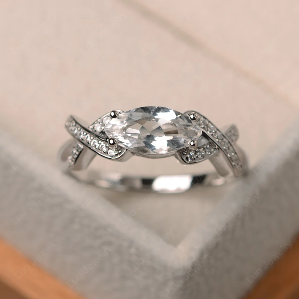 White Topaz East West Criss Cross Ring