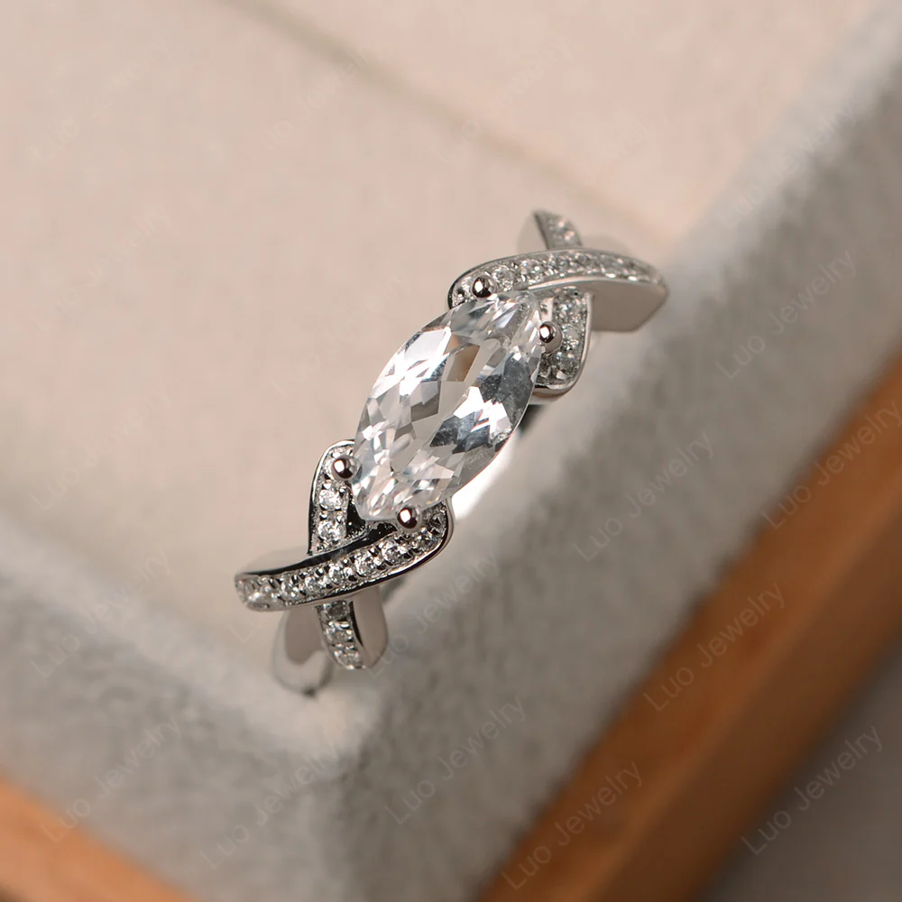 White Topaz East West Criss Cross Ring - Image 3